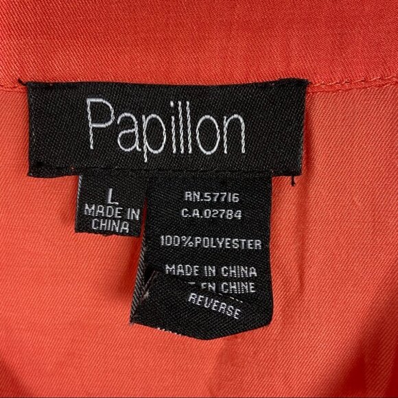 Papillon Orange V-Neck Short Sleeve Blouse Size Large Button Shoulder Top Boho L - Picture 6 of 8